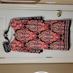 JH Dress Medium Floral Paisley Shift Black Red Pink Orange Tan White